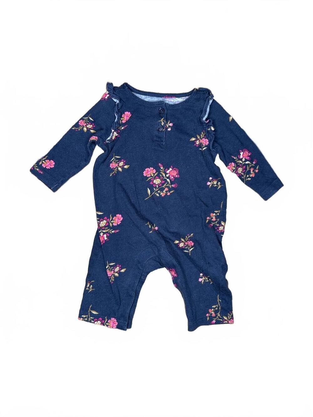 Old Navy Baby Floral Long Sleeve Romper Navy Pink 0-3M